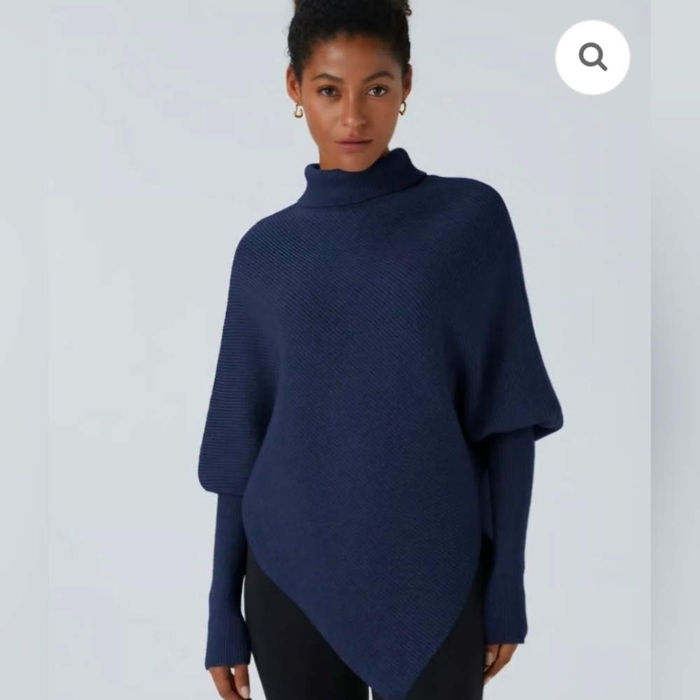 HALARA Navy Blue Turtleneck Poncho Sweater